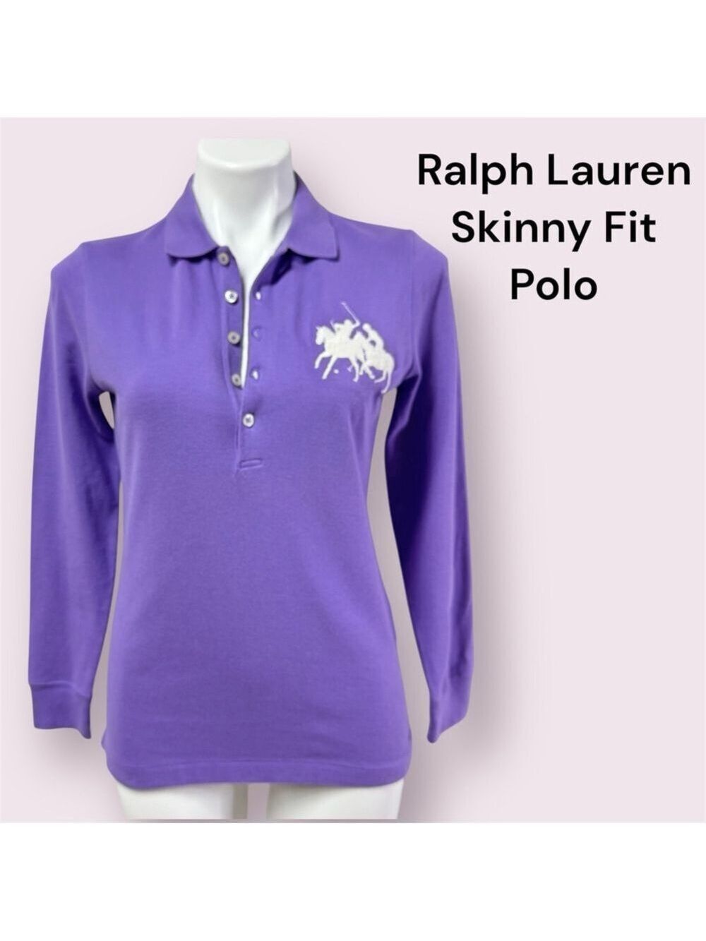 Ralph Lauren Skinny Fit Polo Lilac Long Sleeve Medium NWT Blokecore